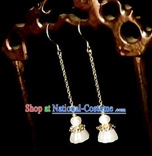 Chinese Ancient Handmade Lotus Earrings Traditional Classical Hanfu Ear Jewelry Accessories for Women