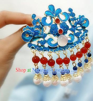 Chinese Traditional Blueing Tassel Hairpins Handmade Classical Hair Accessories for Women