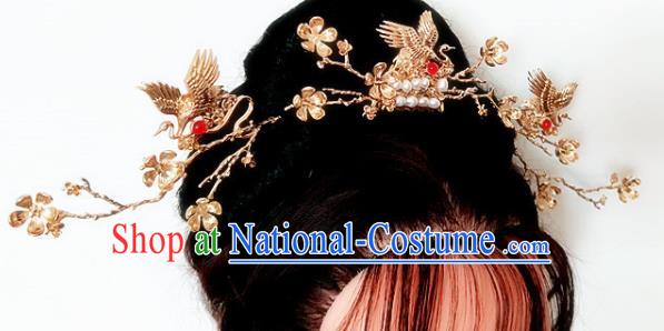 Chinese Ancient Traditional Cranes Hairpins Handmade Classical Hair Accessories Complete Set for Women