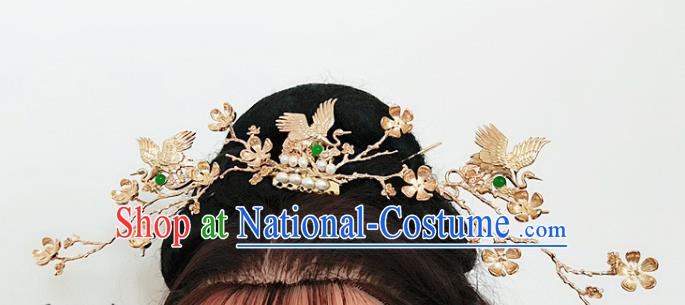 Chinese Ancient Traditional Cranes Crown Hairpins Handmade Classical Hair Accessories Complete Set for Women