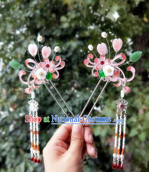 Chinese Ancient Traditional Hanfu Pink Hairpins Handmade Classical Hair Accessories for Women