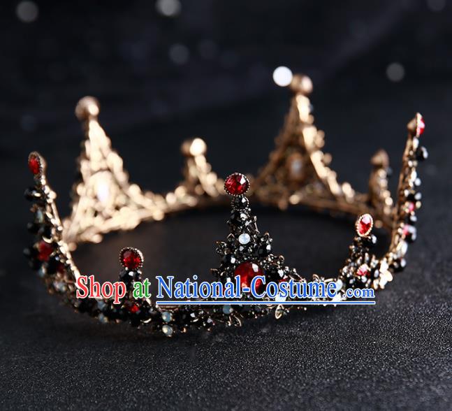 Handmade Top Grade Hair Accessories Baroque Red Crystal Round Royal Crown for Women