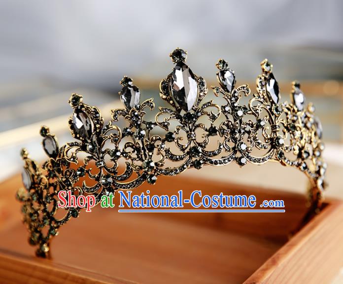 Handmade Top Grade Bride Hair Accessories Baroque Black Crystal Round Royal Crown for Women