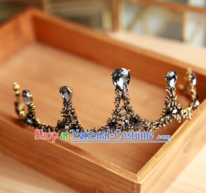 Handmade Top Grade Bride Hair Accessories Baroque Black Royal Crown for Women