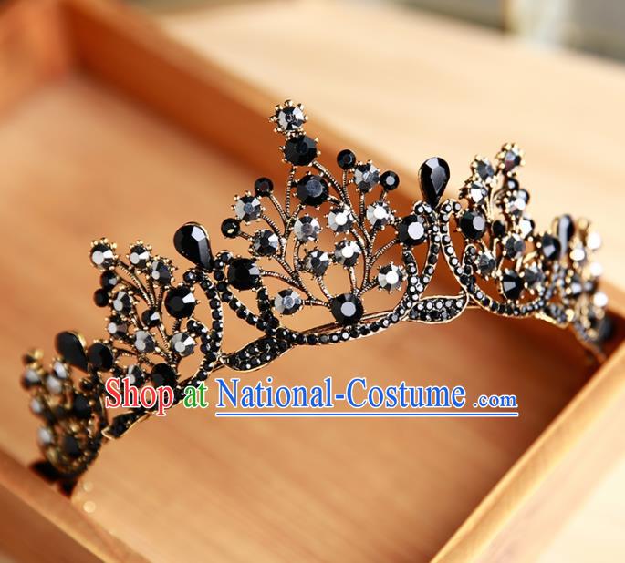 Handmade Top Grade Bride Hair Accessories Baroque Black Crystal Royal Crown for Women