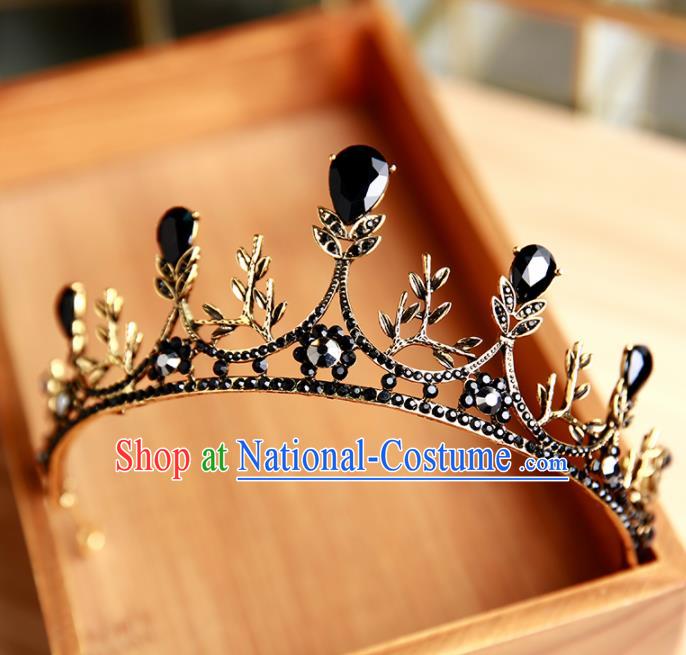 Handmade Top Grade Bride Diadem Hair Accessories Baroque Black Royal Crown for Women