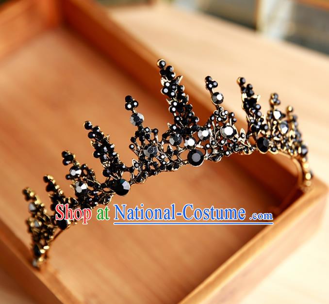 Handmade Top Grade Bride Hair Accessories Baroque Black Royal Crown for Women