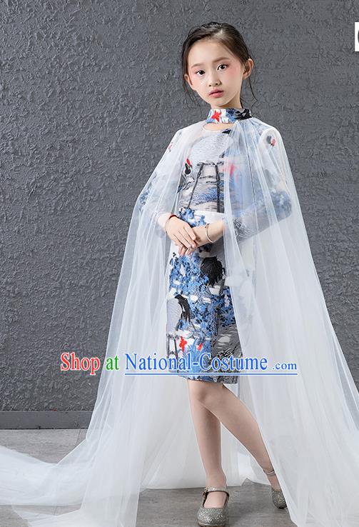 Children Modern Dance Costume Chinese Compere Catwalks Full Dress for Kids