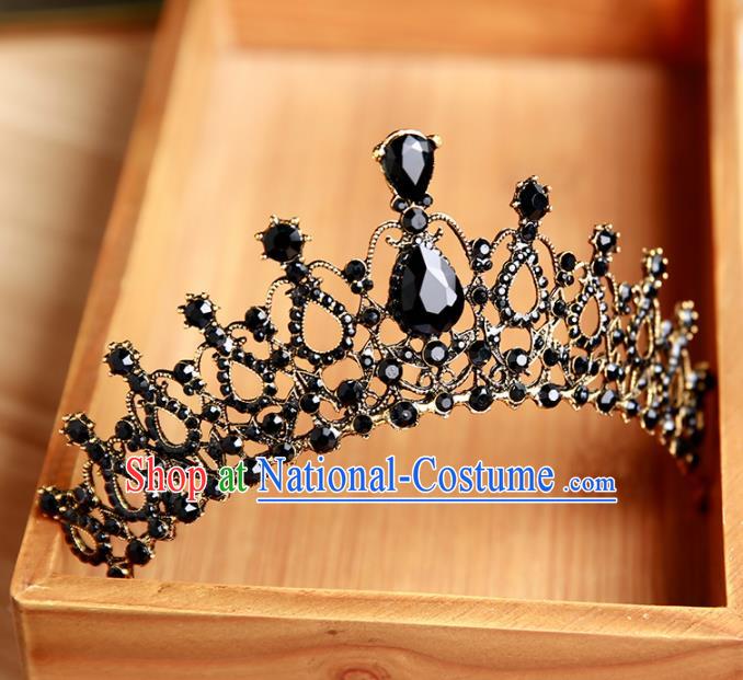 Handmade Top Grade Bride Hair Accessories Baroque Queen Black Royal Crown for Women