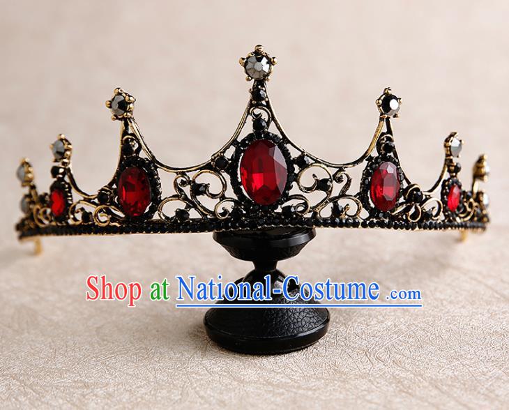 Handmade Top Grade Bride Red Jewel Hair Clasp Hair Accessories Baroque Queen Royal Crown for Women