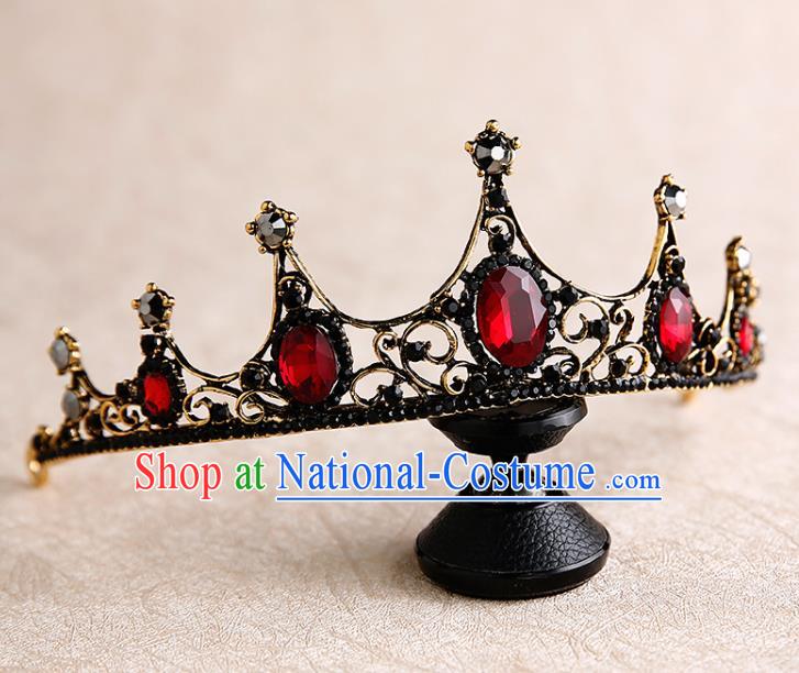 Handmade Top Grade Bride Red Jewel Hair Clasp Hair Accessories Baroque Queen Royal Crown for Women