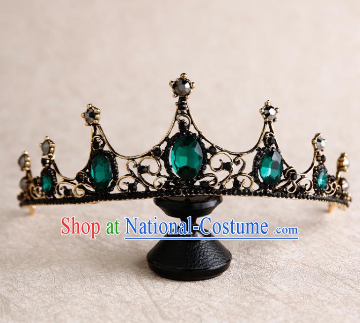 Handmade Top Grade Bride Green Jewel Hair Clasp Hair Accessories Baroque Queen Royal Crown for Women