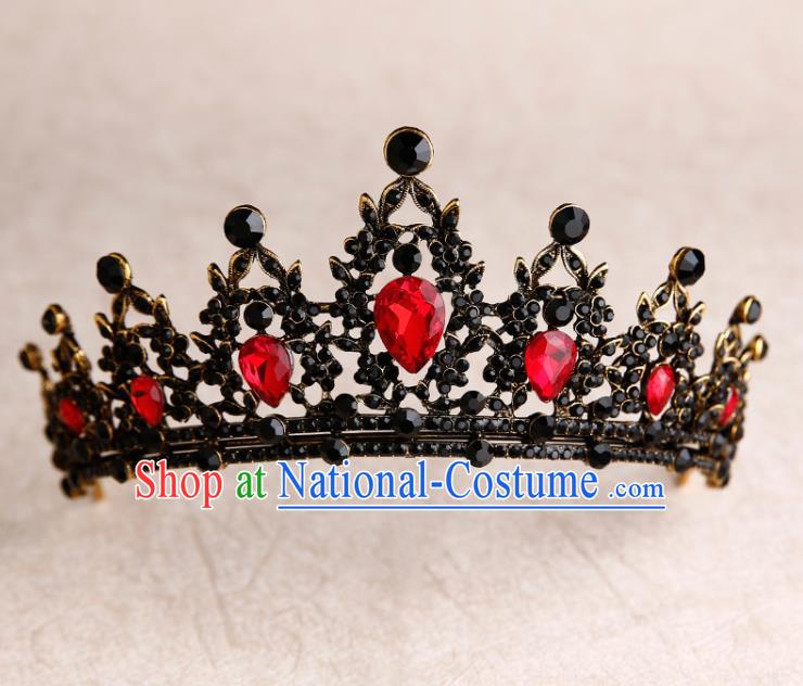 Handmade Top Grade Bride Red Crystal Royal Crown Hair Accessories Baroque Queen Hair Clasp for Women