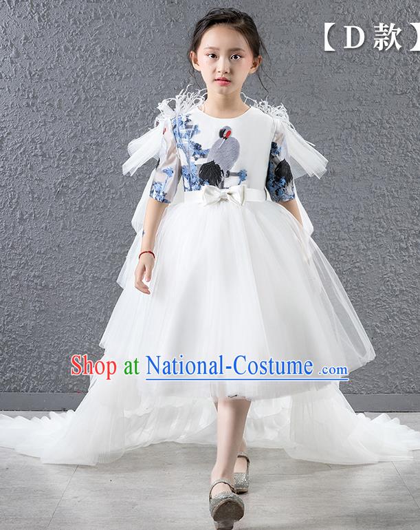 Children Modern Dance Costume Chinese Compere Catwalks Trailing Full Dress for Kids