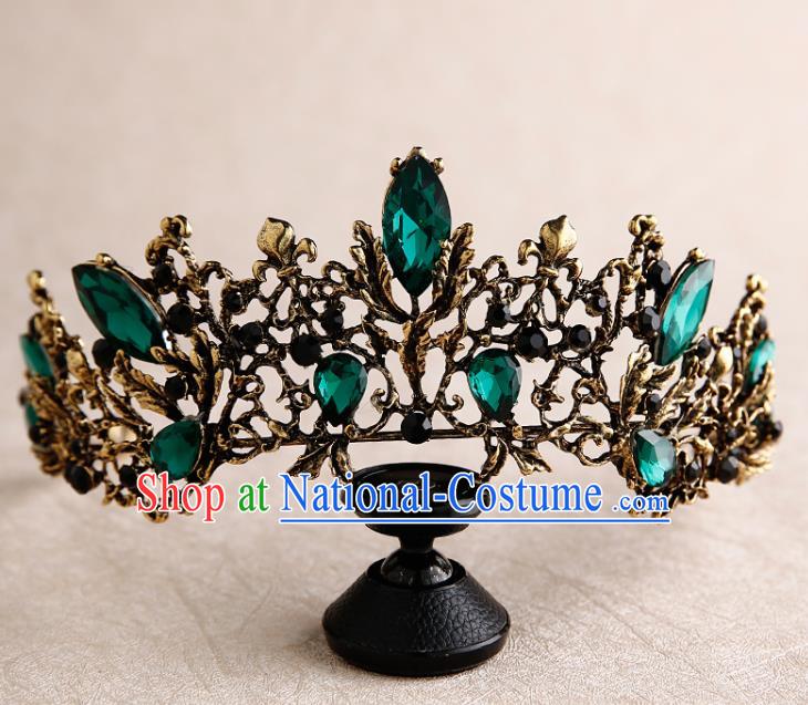 Handmade Top Grade Bride Royal Crown Green Crystal Hair Accessories Baroque Queen Hair Clasp for Women