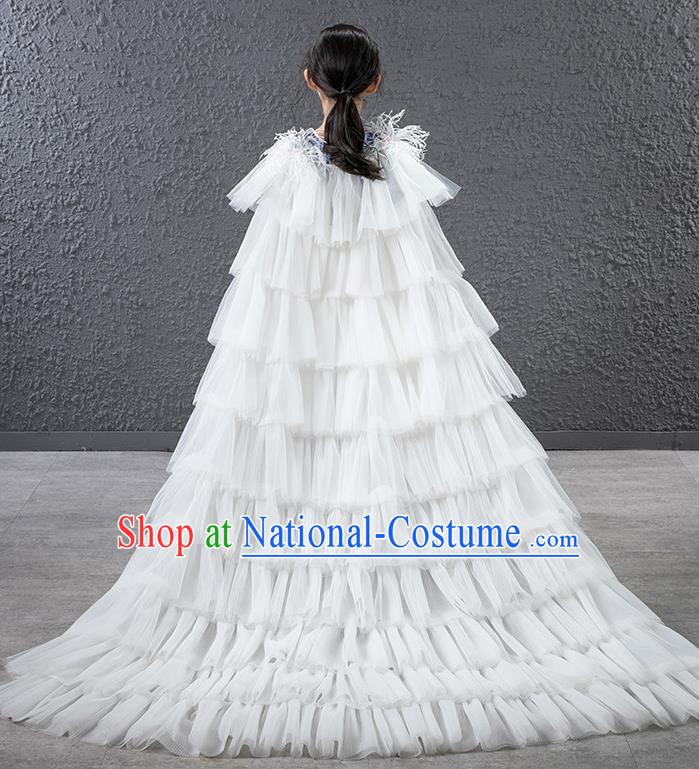 Children Modern Dance Costume Chinese Compere Catwalks Trailing Full Dress for Kids