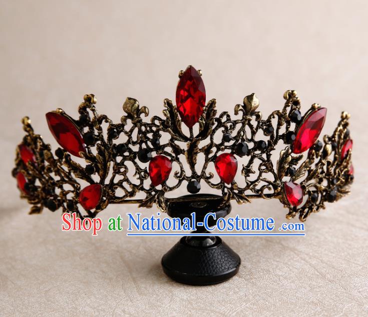 Handmade Top Grade Bride Royal Crown Red Crystal Hair Accessories Baroque Queen Hair Clasp for Women