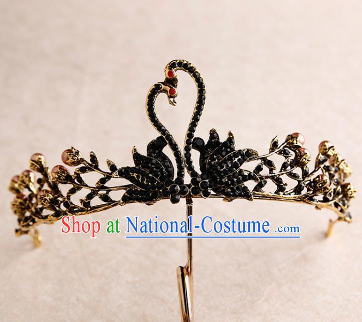 Handmade Top Grade Bride Royal Crown Black Swan Hair Accessories Baroque Queen Hair Clasp for Women