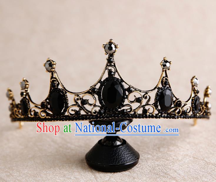 Handmade Top Grade Bride Royal Crown Black Hair Accessories Baroque Queen Hair Clasp for Women