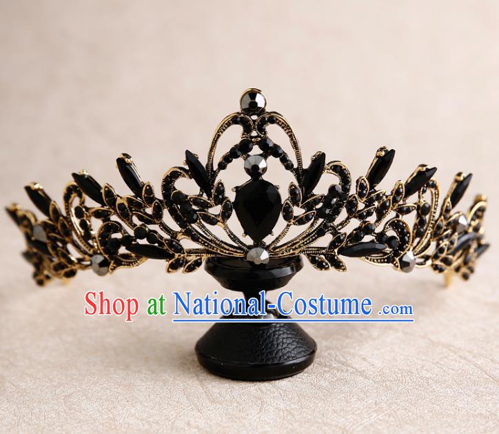 Handmade Top Grade Bride Black Royal Crown Hair Accessories Baroque Queen Hair Clasp for Women