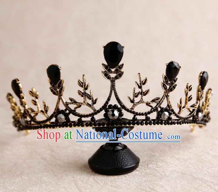 Handmade Top Grade Bride Royal Crown Hair Accessories Baroque Queen Black Hair Clasp for Women