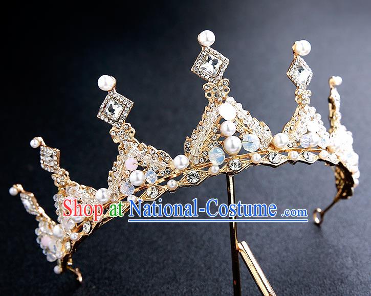 Top Grade Handmade Crystal Beads Royal Crown Hair Accessories Baroque Princess Hair Clasp for Women