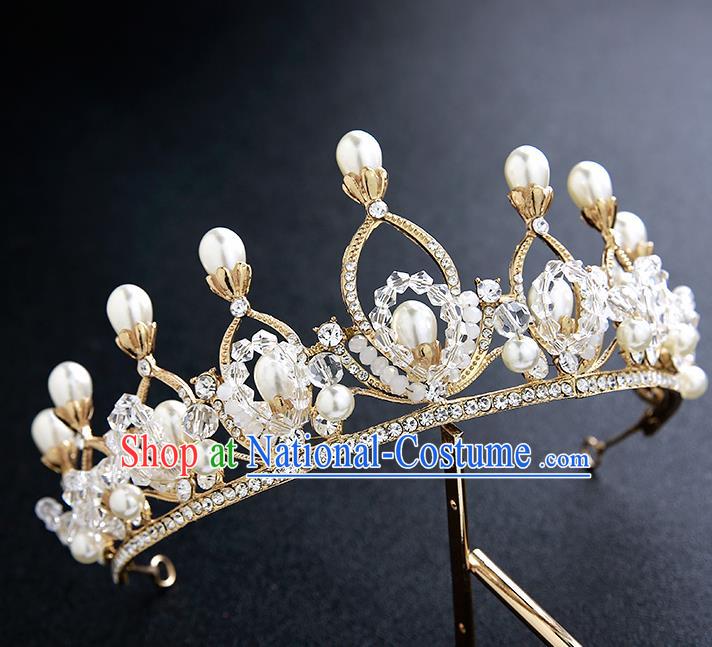 Top Grade Handmade Pearls Royal Crown Hair Accessories Baroque Princess Hair Clasp for Women