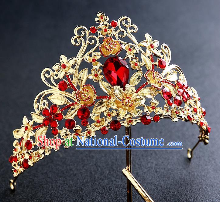 Top Grade Handmade Golden Royal Crown Hair Accessories Baroque Princess Hair Clasp for Women