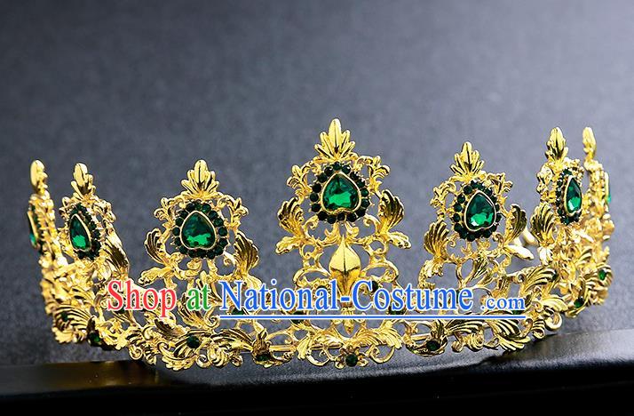 Top Grade Handmade Baroque Golden Royal Crown Hair Accessories Princess Hair Clasp for Women