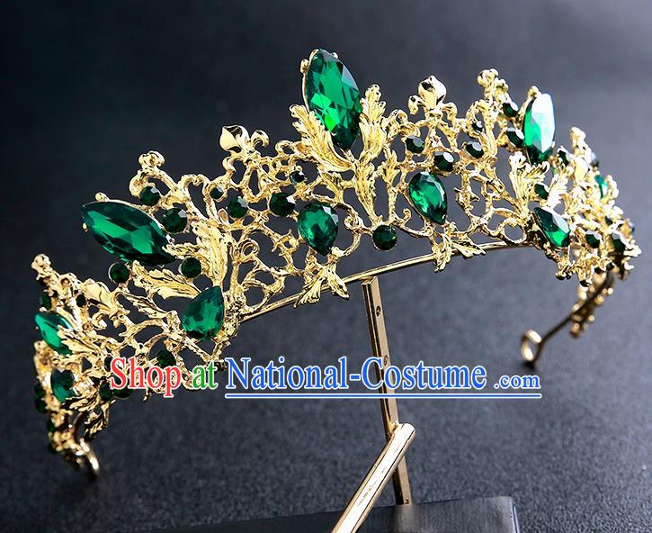 Top Grade Handmade Baroque Green Crystal Royal Crown Hair Accessories Princess Hair Clasp for Women