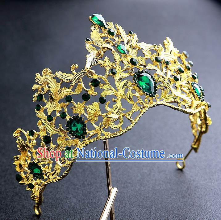 Top Grade Handmade Baroque Court Golden Royal Crown Hair Accessories Princess Hair Clasp for Women