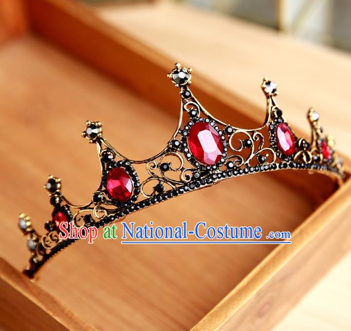 Handmade Top Grade Bride Ruby Hair Clasp Hair Accessories Baroque Queen Royal Crown for Women