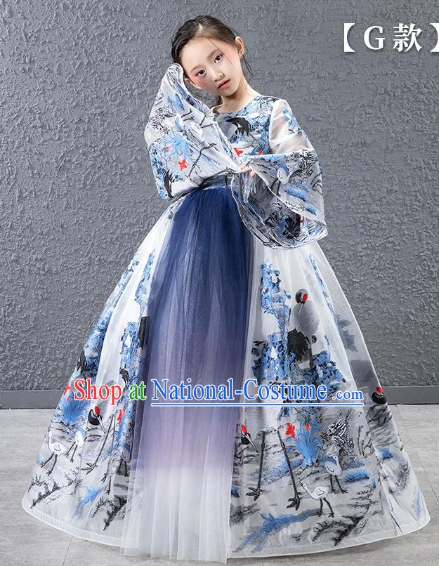 Children Modern Dance Catwalks Costume Chinese Stage Performance Compere Full Dress for Kids