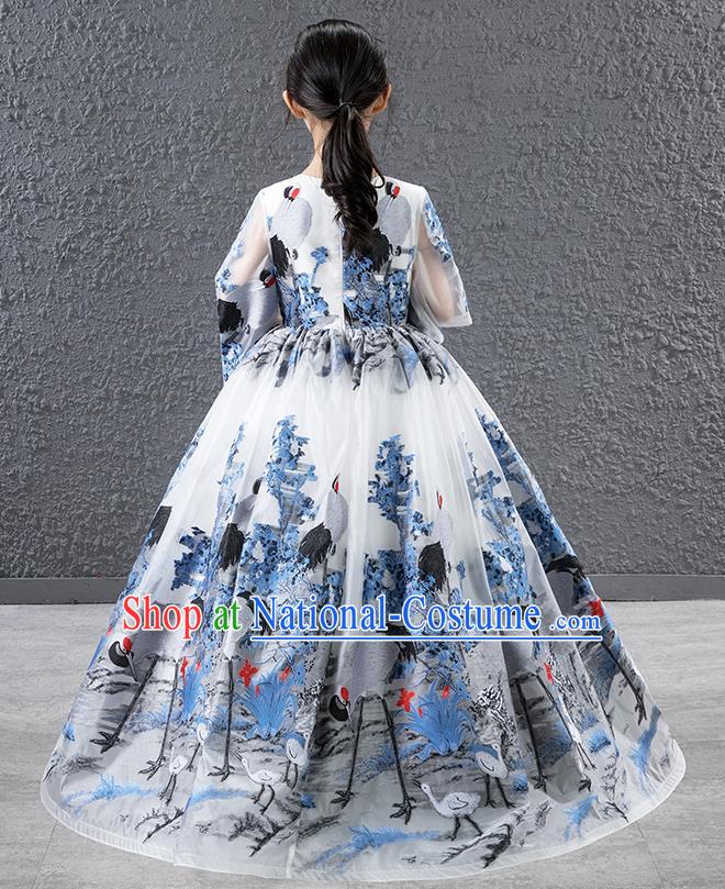 Children Modern Dance Catwalks Costume Chinese Stage Performance Compere Full Dress for Kids