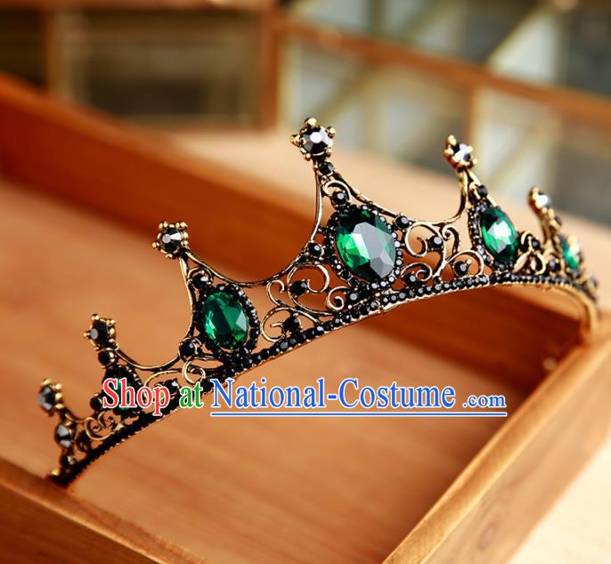 Handmade Top Grade Bride Emerald Hair Clasp Hair Accessories Baroque Queen Royal Crown for Women