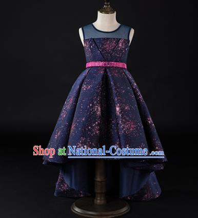 Children Princess Catwalks Costume Girls Compere Modern Dance Purple Full Dress for Kids