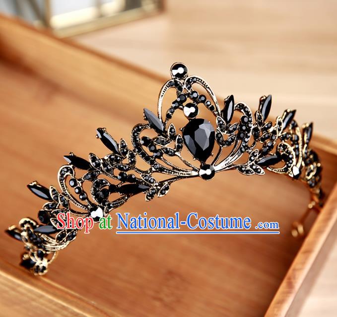 Handmade Top Grade Bride Black Hair Clasp Hair Accessories Baroque Queen Royal Crown for Women