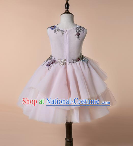 Children Princess Catwalks Costume Girls Compere Modern Dance Pink Veil Bubble Full Dress for Kids