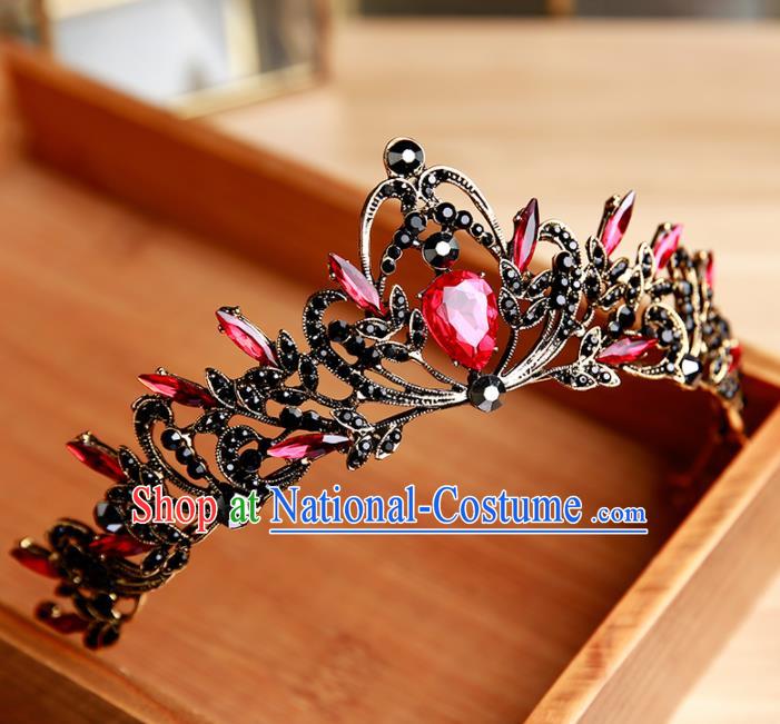 Handmade Top Grade Bride Red Hair Clasp Hair Accessories Baroque Queen Royal Crown for Women