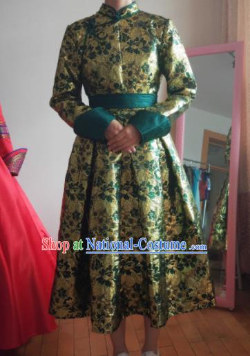 Traditional Chinese Mongol Nationality Costumes Mongols Female Folk Dance Ethnic Green Dress for Women