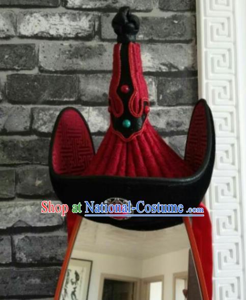 Traditional Chinese Mongol Nationality Hats Mongols Folk Dance Red Hat for Women