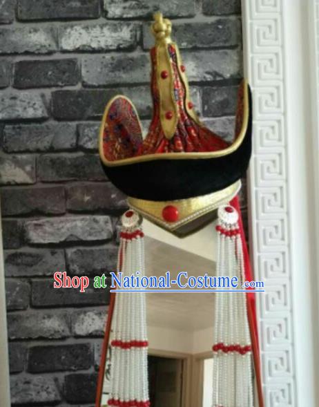 Traditional Chinese Mongol Nationality Hats Mongols Princess Folk Dance Red Hat for Women