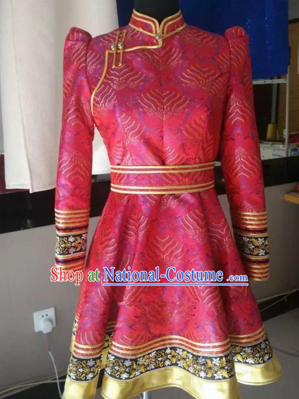 Traditional Chinese Mongol Nationality Folk Dance Costumes Mongolian Ethnic Female Pink Dress for Women