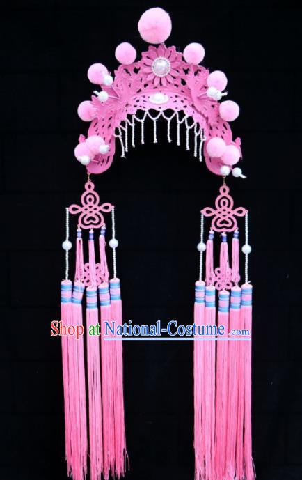 Traditional Chinese Beijing Opera Princess Hats Peking Opera Diva Pink Phoenix Coronet for Women