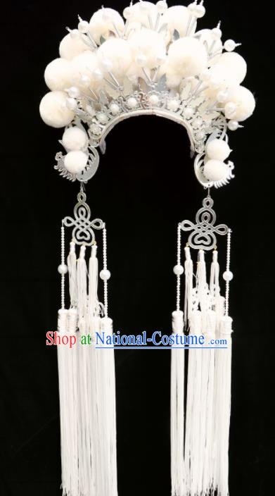 Traditional Chinese Beijing Opera Princess Hats Peking Opera Diva White Phoenix Coronet for Women