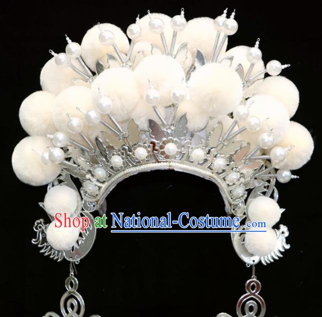 Traditional Chinese Beijing Opera Princess Hats Peking Opera Diva White Phoenix Coronet for Women