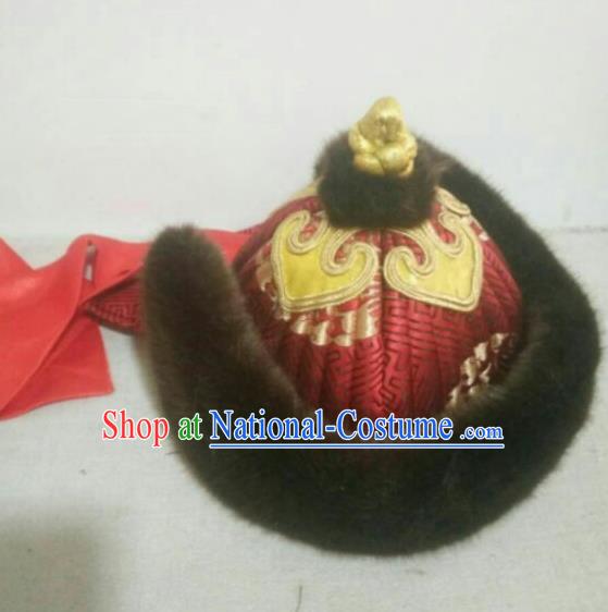 Traditional Chinese Mongol Nationality Hats Mongols Royal Highness Fur Hat for Men