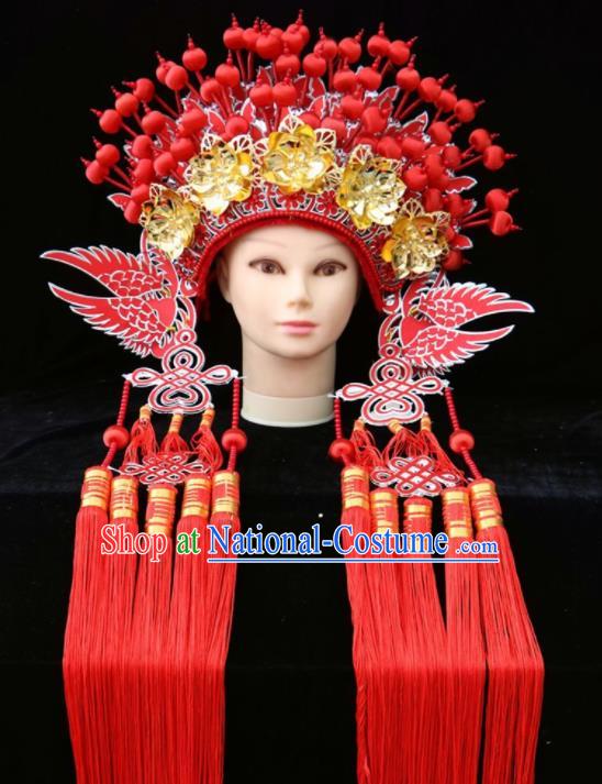 Traditional Chinese Beijing Opera Princess Hats Peking Opera Diva Red Phoenix Coronet for Women