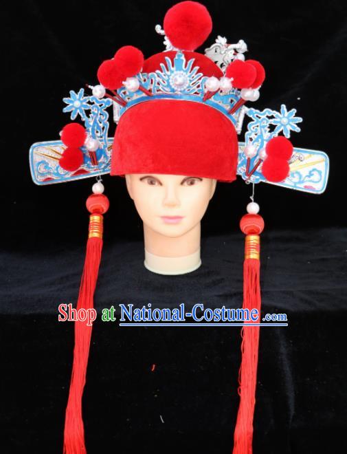 Traditional Chinese Beijing Opera Bridegroom Hair Accessories Peking Opera Niche Red Hat for Men