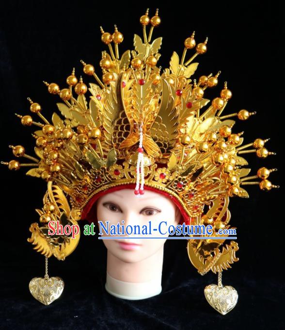 Traditional Chinese Peking Opera Bride Golden Phoenix Coronet Beijing Opera Princess Hats for Women